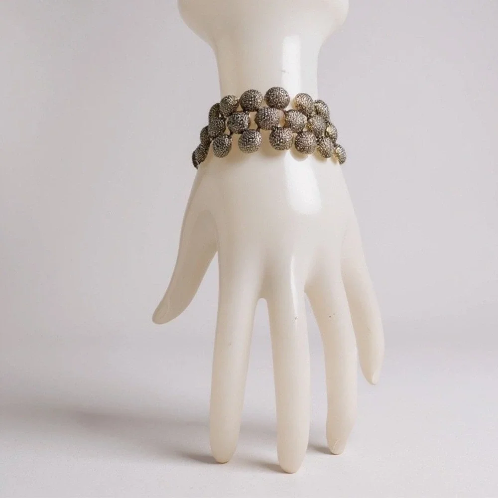 Vintage Gold‎ Tone Textured Half Bead Bracelet Women Fashion Jewelry